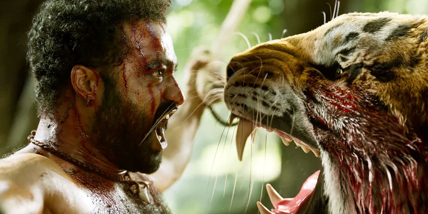 Tiger and man in RRR film