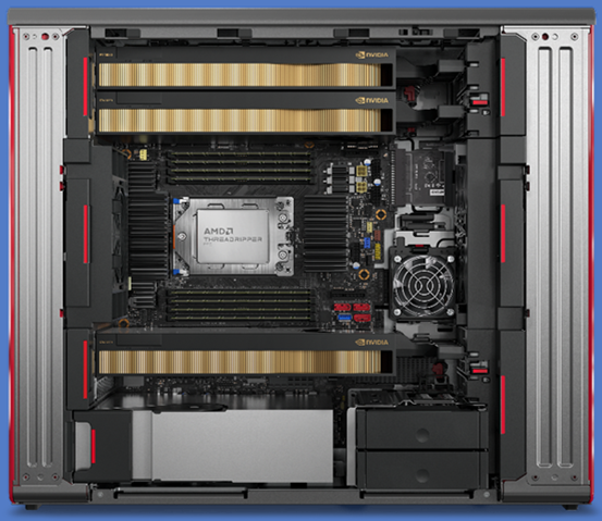 The P8 can accommodate three Nvidia RTX AIBs. (Source: Lenovo)