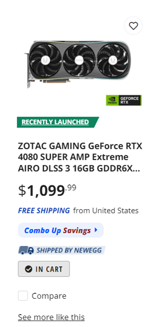 Snapshot of New Egg RTX 4080 Super offer