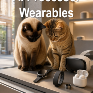 Two cats on a desklooking at wearables