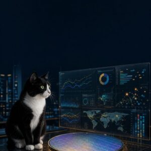 cat in front of digital dashboard