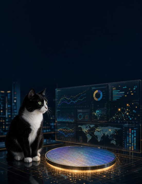 cat in front of digital dashboard